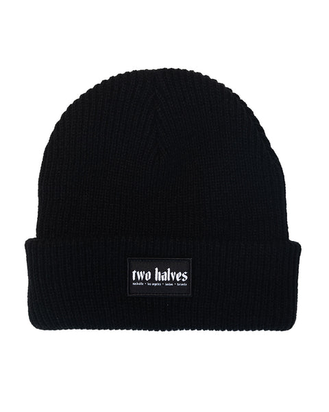 The Essential Ribbed Beanie in Black – Two Halves